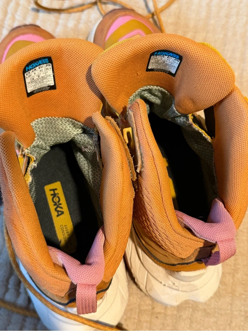 Hoka Women’s Sneakers in Pink and Tan with White Sole